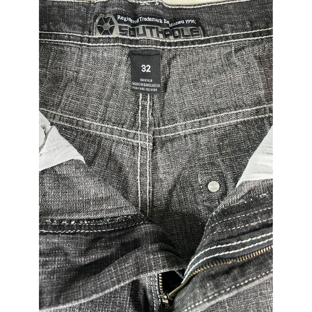 Southpole Mens Baggy Denim Shorts 32 Faded Black Y2K Contrast Stitch Streetwear - Picture 4 of 9